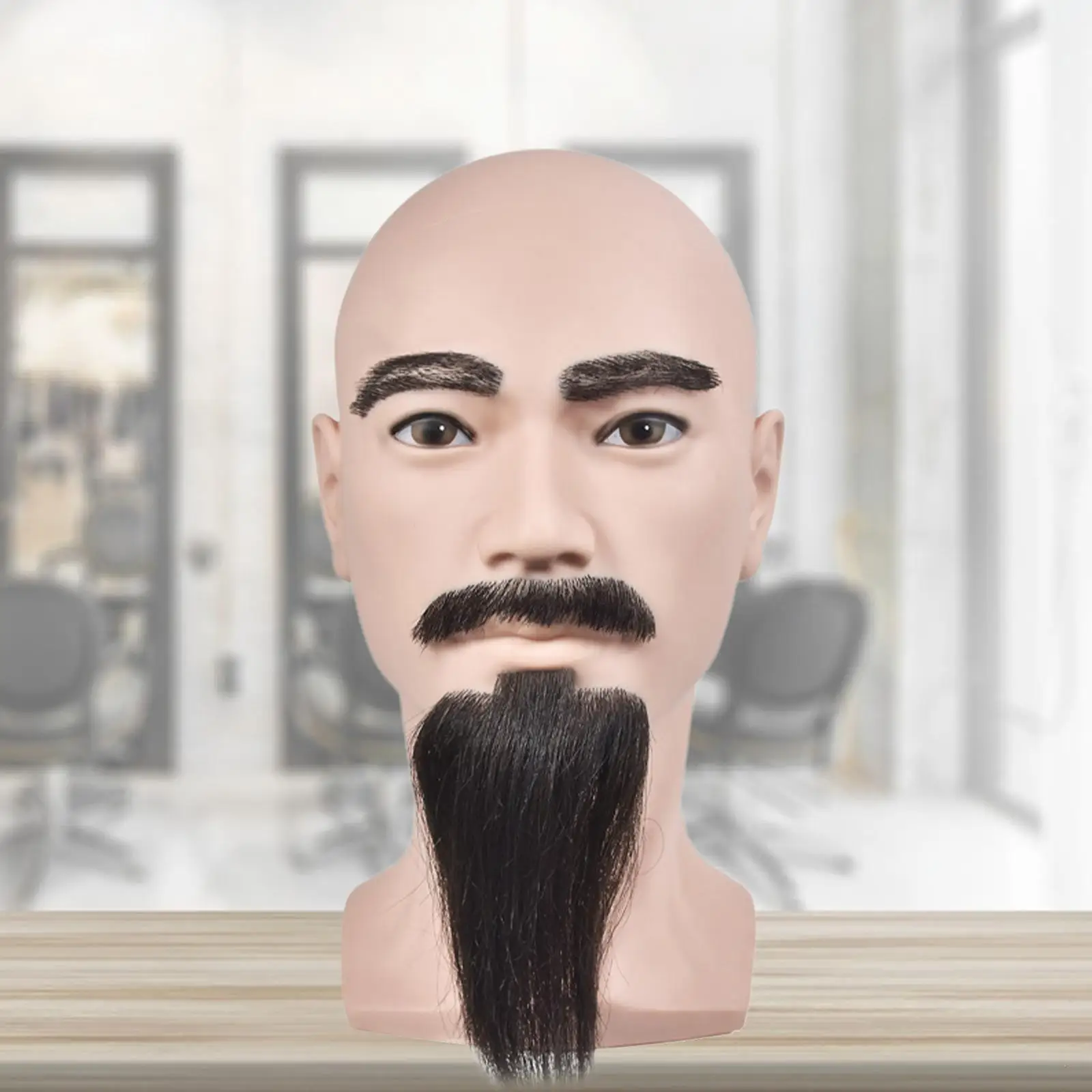Bald Mannequin Head with Beard Eyebrow Multipurpose Sturdy Headwear Display Prop Training Head Male Wig Head for Wig Display