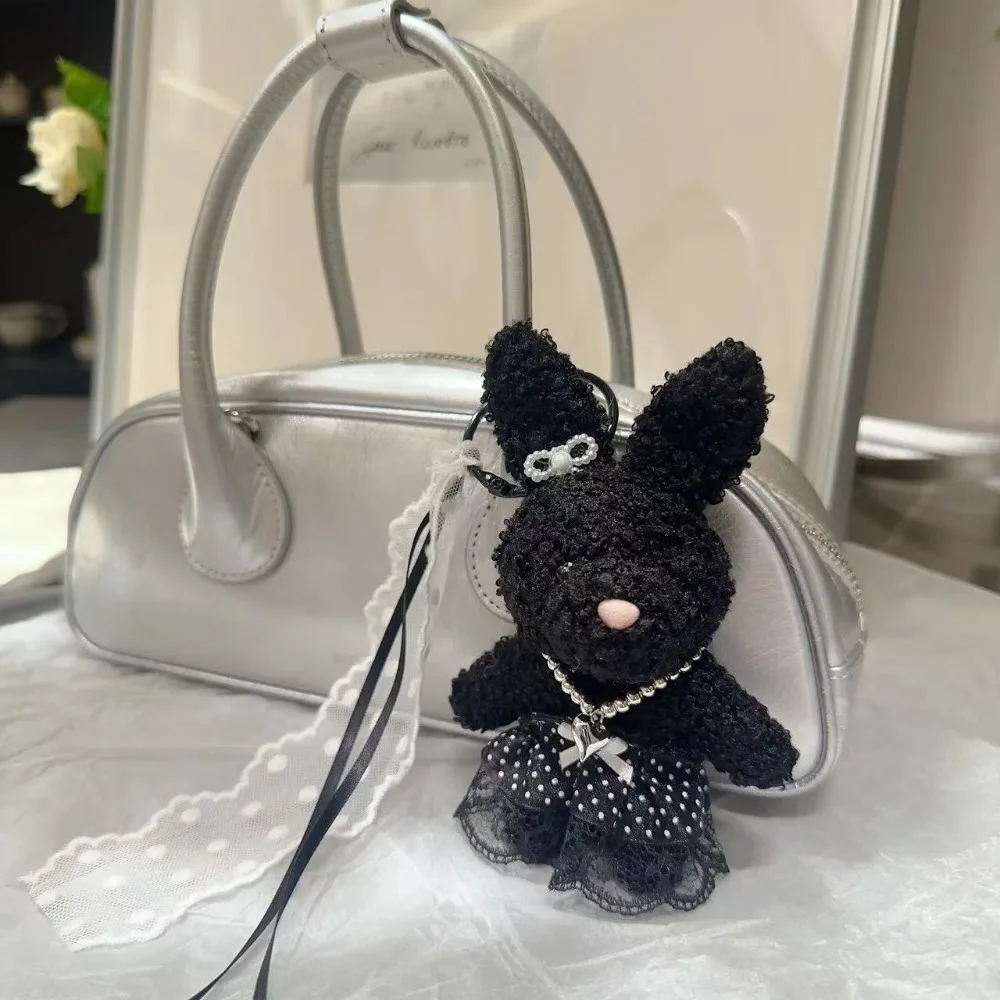 PP Cotton Lace Skirt Bear Keychain Pearl Korean Style Plush Rabbit Pendant Cross Dressing Bow Y2K Doll Bag Charm Bag Ornaments