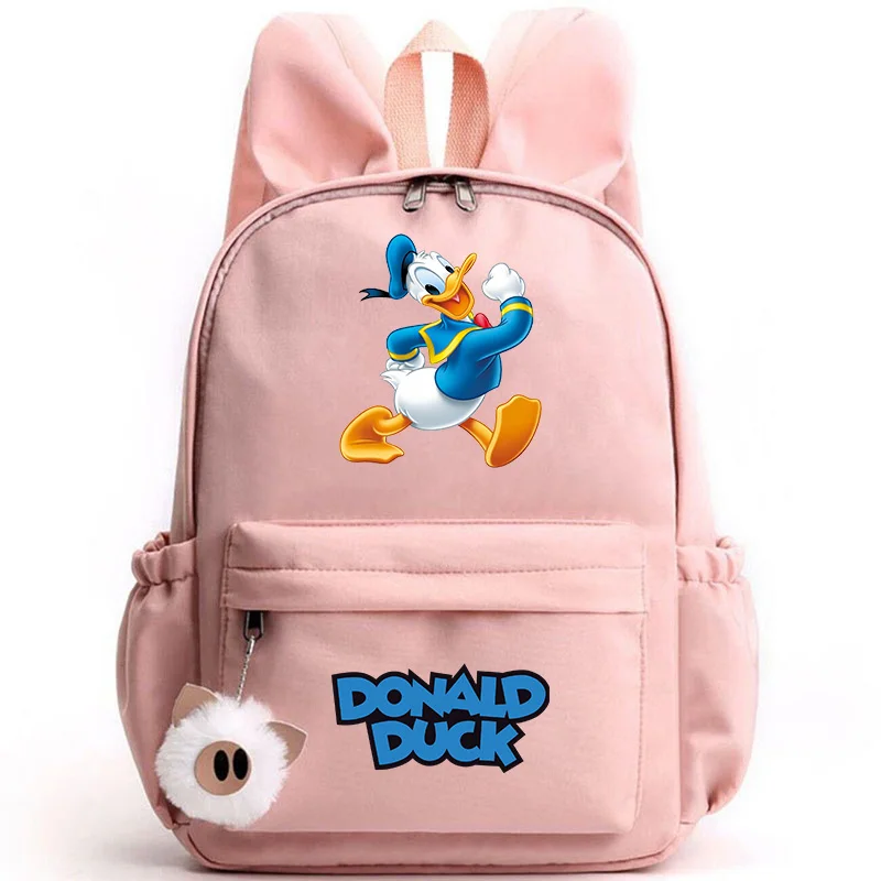 Mochila Disney Pato Donald para meninos e meninas, mochila infantil, mochilas escolares casuais, mochila para orelhas de coelho