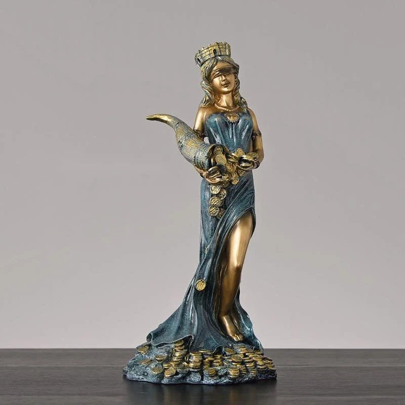 

Resin Craft Nordic Sculpture Blinded Greek Wealth Goddess Fortuna Figurine Plouto Lucky Fortune Character Office Home Decor Gift