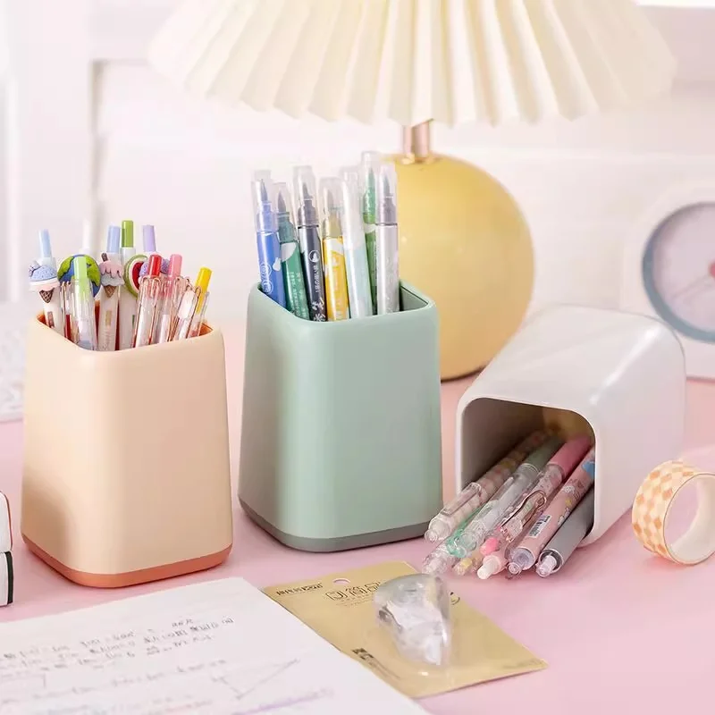 Randomly select a dual color splicing pen holder with multifunctional storage for student makeup tubes
