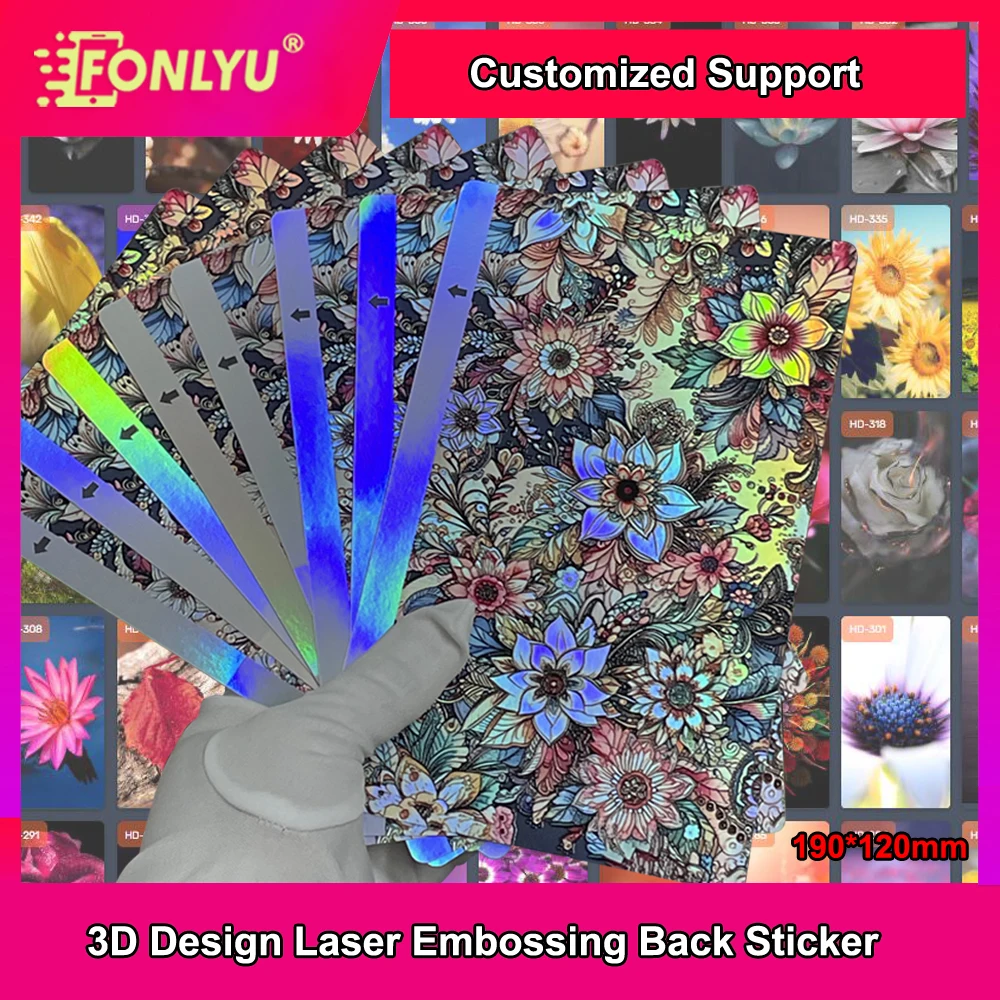 FONLYU 3D Design Laser Embossing Back Glass Cover Film Phone Skin Decorative Sticker for Screen Protector Cutting Machine 50pcs