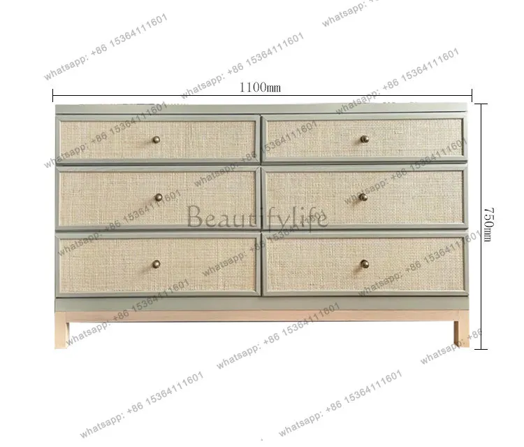 Retro light green rattan chest of drawers/French light luxury style sideboard/new Chinese style/customized