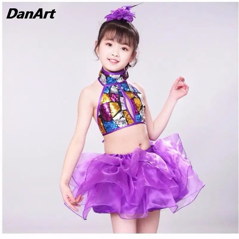 

Children Cute Puffy Skirt Ballet Dance Dress Girls Dance Dress Kid's Colorful Sequin Yarn Dress Purple Dress Jazz Dance Dress