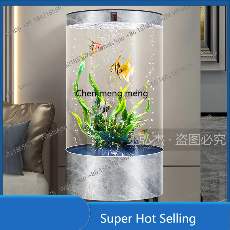 

Creative glass fish tank round new living room small and medium aquarium household circulation filter no water change