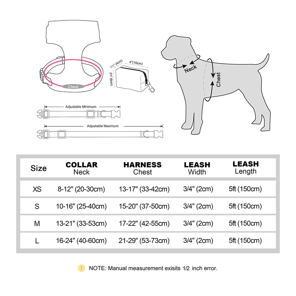 4pcs/lot Personalized Dog Collar Harness Leash Garbage Bag Set Cute Print Dogs Collars Vest Outdoor Pet Lead Poop Bag For Dogs