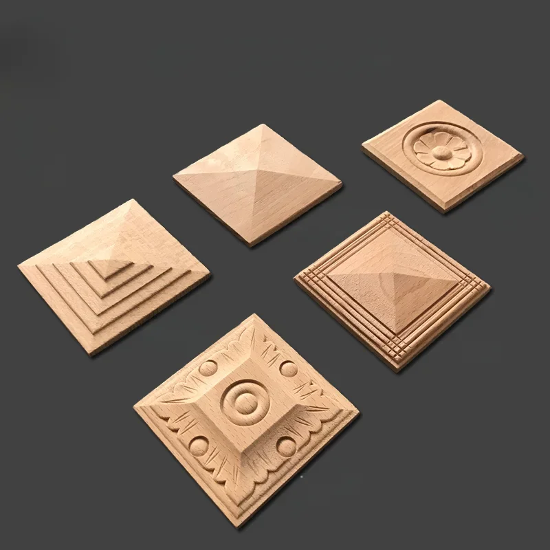 6pcs Chinese Square Corner Flower Sticker Carved Furniture Solid Wood Carved Blocks Door Panel Decoration Wood Carving Crafts