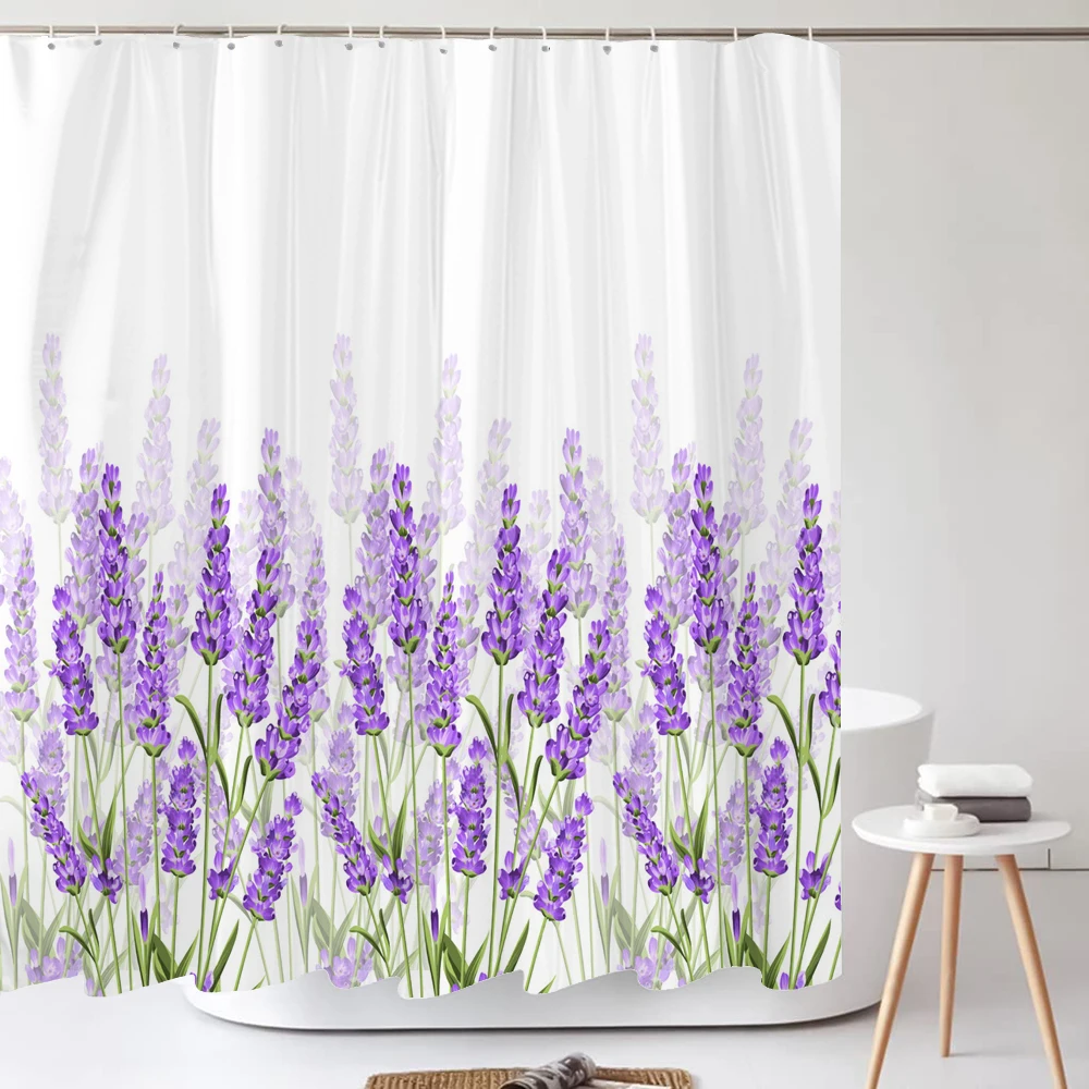 Nordic Minimalist Flowers Shower Curtain Print Modern Purple Lavender Flower Polyster Home Decor Bathroom Curtains with Hooks