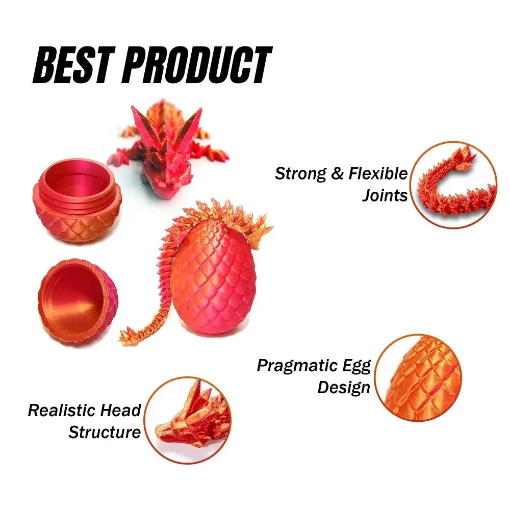 1/2 قطعة ثلاثية الأبعاد مطبوعة التنين البيض مع التنين مفصلية بالكامل التنين نموذج المنقولة للتدوير مفصلية سطح المكتب حلية لعبة طفل #4
