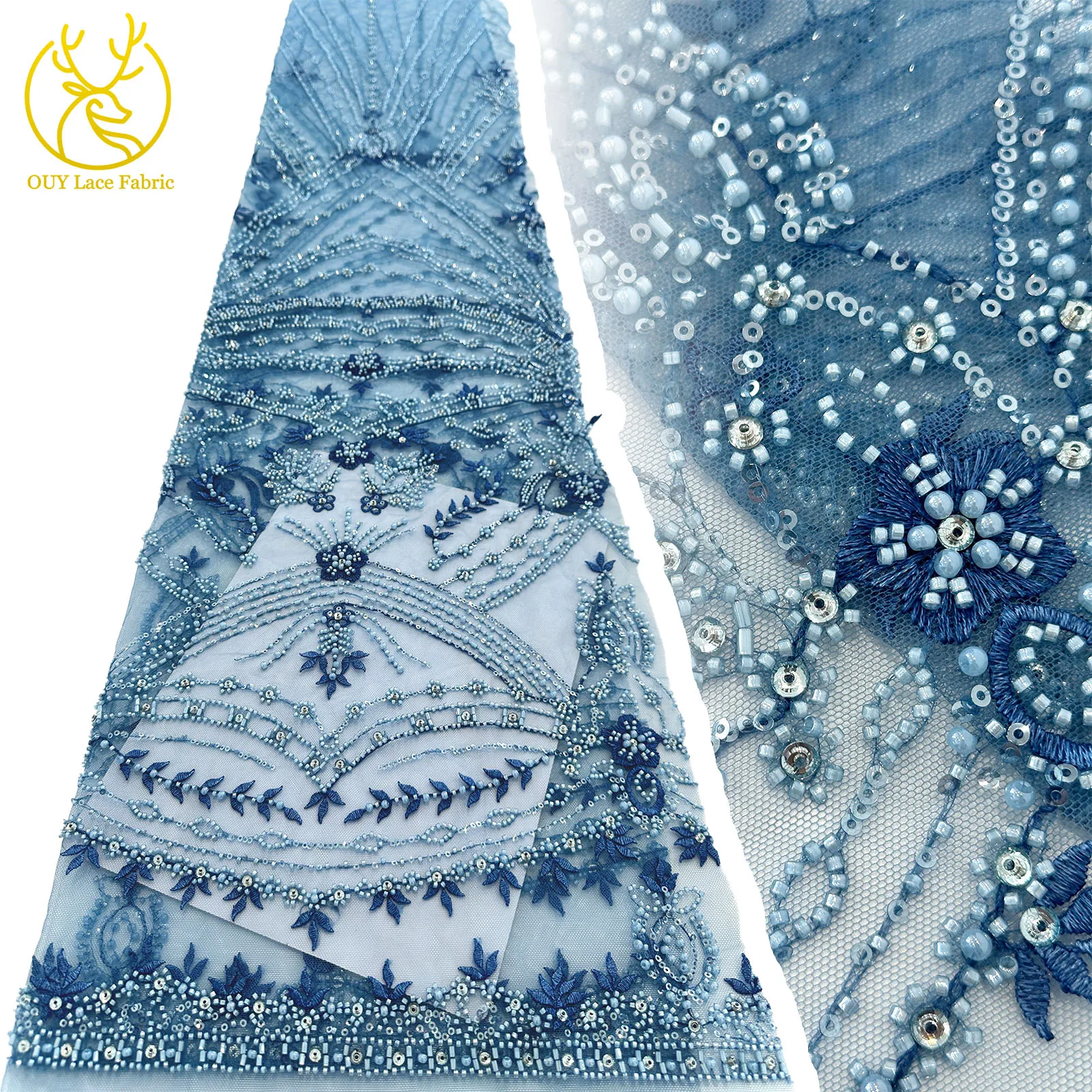 

New Design African Beaded Groom Embroidered Lace Fabric 2025 Premium French Nigerian Sequined Lace Fabric Ladies Evening Dress