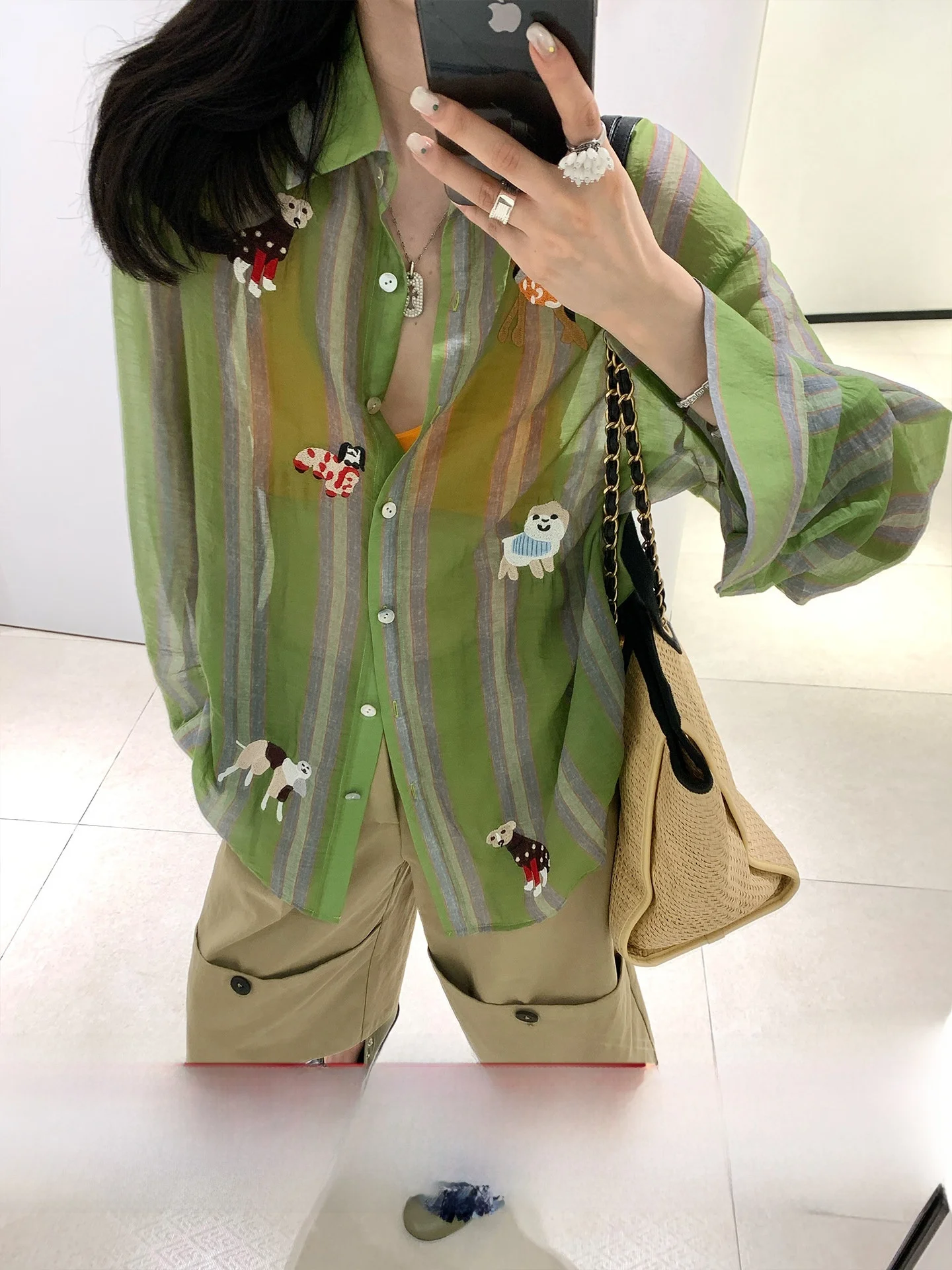 

Lightweight Sun Protection Embroidered irt Women's Summer Loose Top Breathable Korean Sle Long Sve Button down