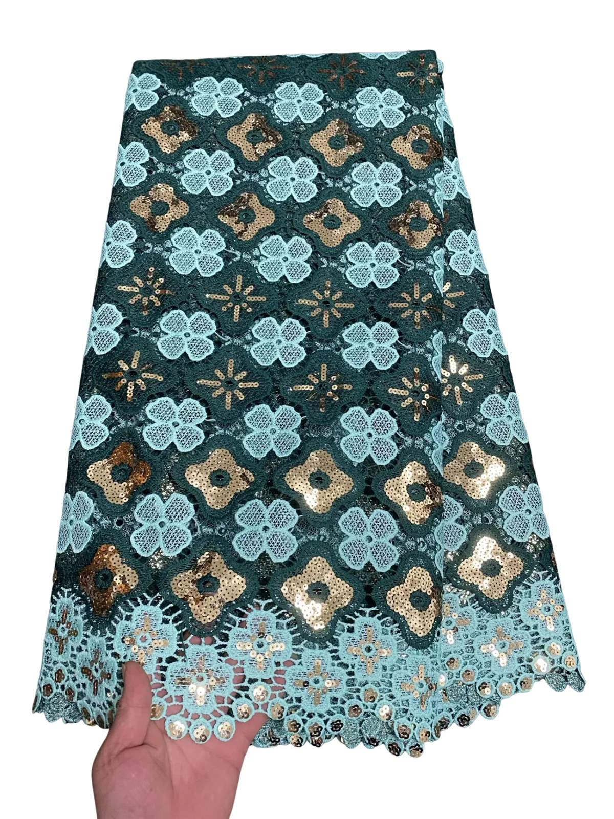 

Fashion Nigerian Guipure Cord Lace Fabric 5 Yards African Water Souble Lace Fabric With Sequins For Woman Party Dresses 1F406