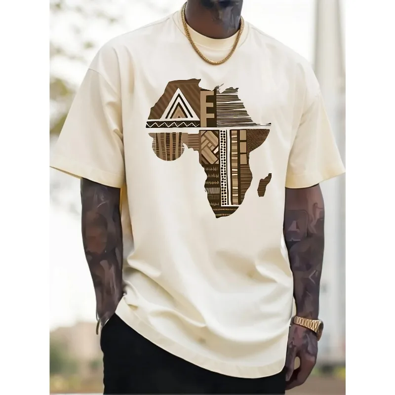 تي شيرت رجالي من القطن الأبيض مقاس كبير لعام 2025 بطباعة ذهبية مستوحاة من أفريقيا - قطن خالص مريح مناسب خفيف الوزن وجيد التهوية #2