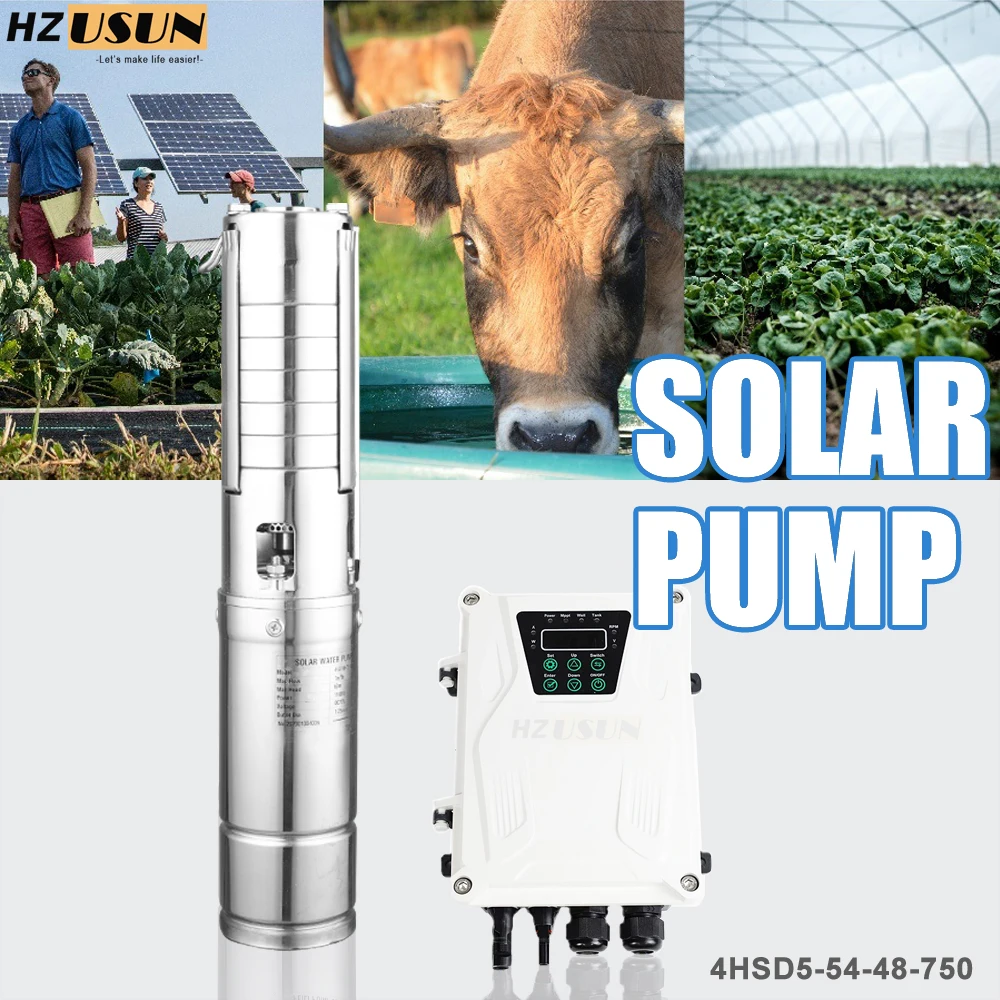 

HZUSUN 750W DC 48V Solar Water Pumps Stainless 25M 4500L/H Deep Well Impeller Pumps MPPT Controller Kit for Home Farm Irrigation