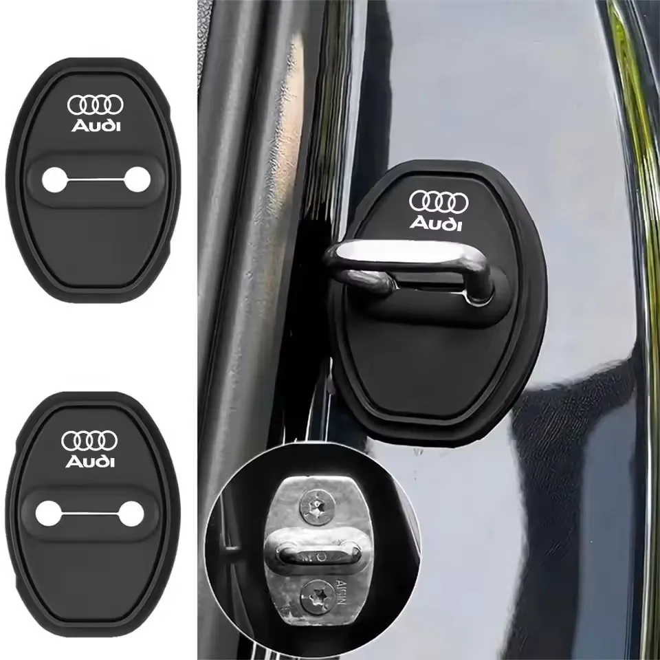 Image of 4 Stück Silikon Autotür-Schutzabdeckung Auto-Türschloss-Schutz Stoßdämpfer-Pads Ventil für Audi Sline RS Quattro A4 B9 A3 8V B6 8P Q2 B7