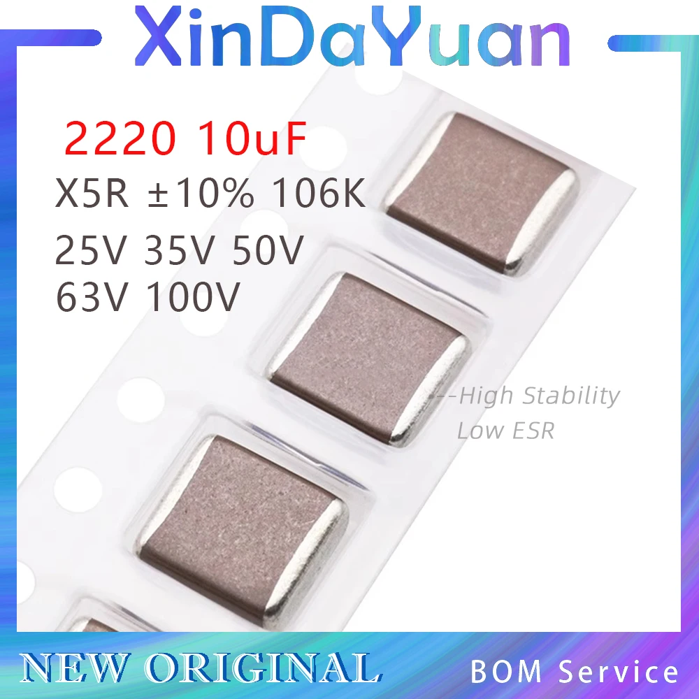 

5pcs 2220 10uF 106K 25V 35V 50V 63V 100V ±10% X5R SMD Multi-Layer Ceramic Capacitor MLCC