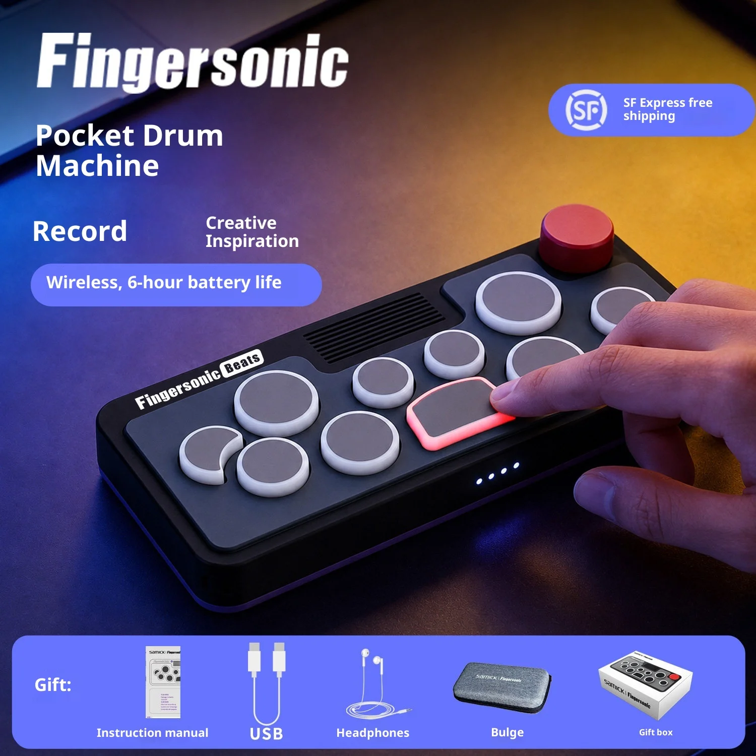 Pocket Drum Machine Music Keyboard Customized Bluetooth Wireless Silicone Drum Plate Portable Percussion Instrument MIDI Output