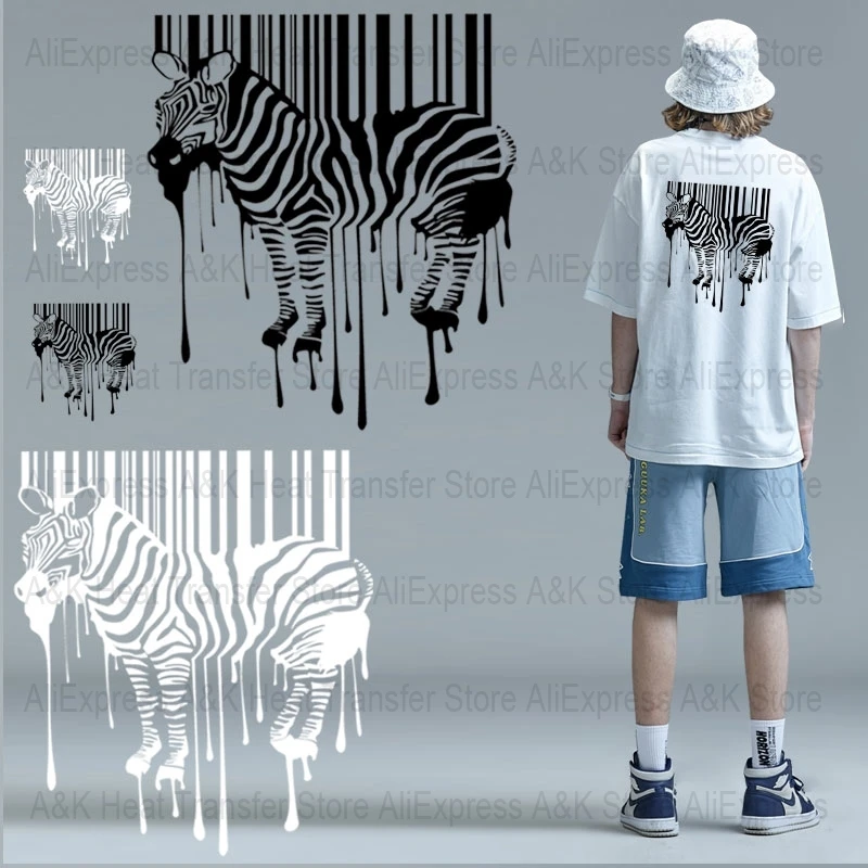 Cool Zebra Iron On Transfer For Clothing White Black Stickers On Clothes DIY T-Shirt Applique Thermal Sticker Decals For Clothes