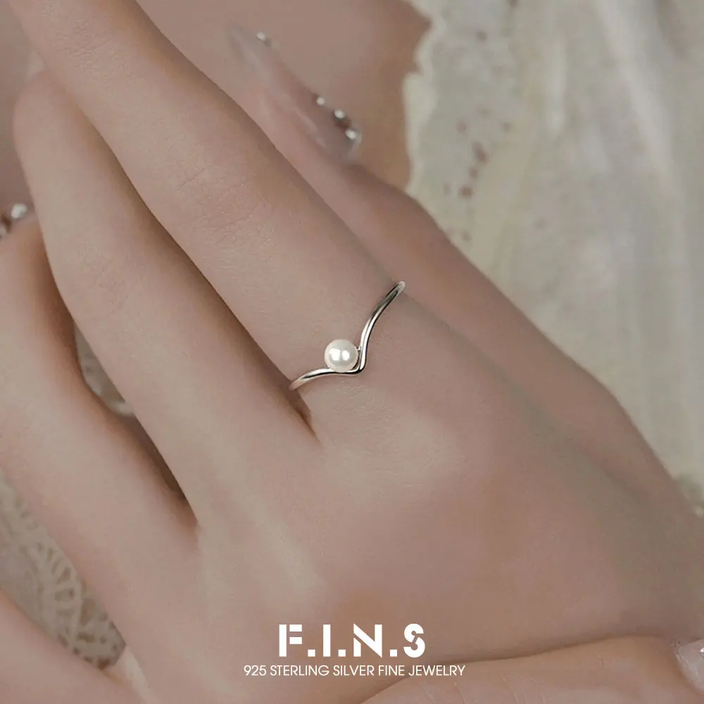 

Кольцо F.I.N.S из стерлингового серебра S925 с жемчугом для женщин, модное регулируемое кольцо на указательный палец, изысканные ювелирные украшения для рук