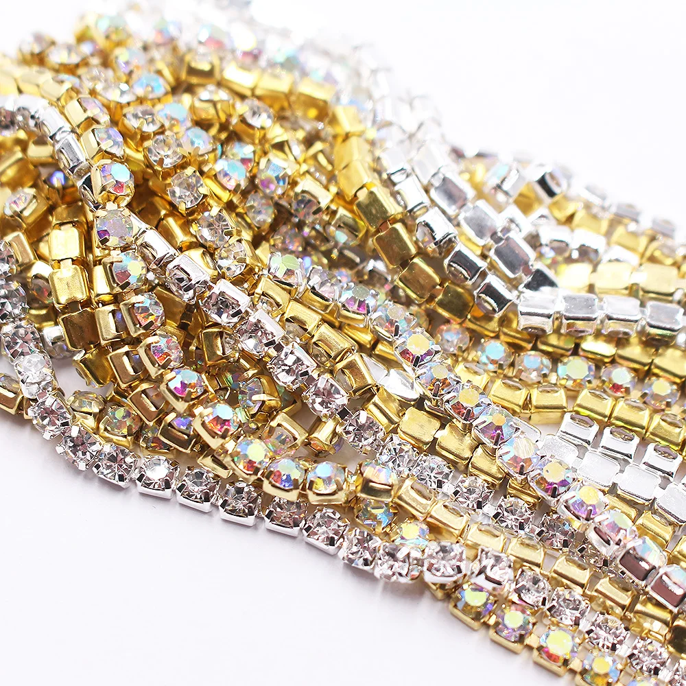 Rhinestones Cup Chain Ss6-Ss18 Flatback Base Glitter Crystal Strass Stones Chain DIY Sewing Accessories Rhinestones Chain Crafts