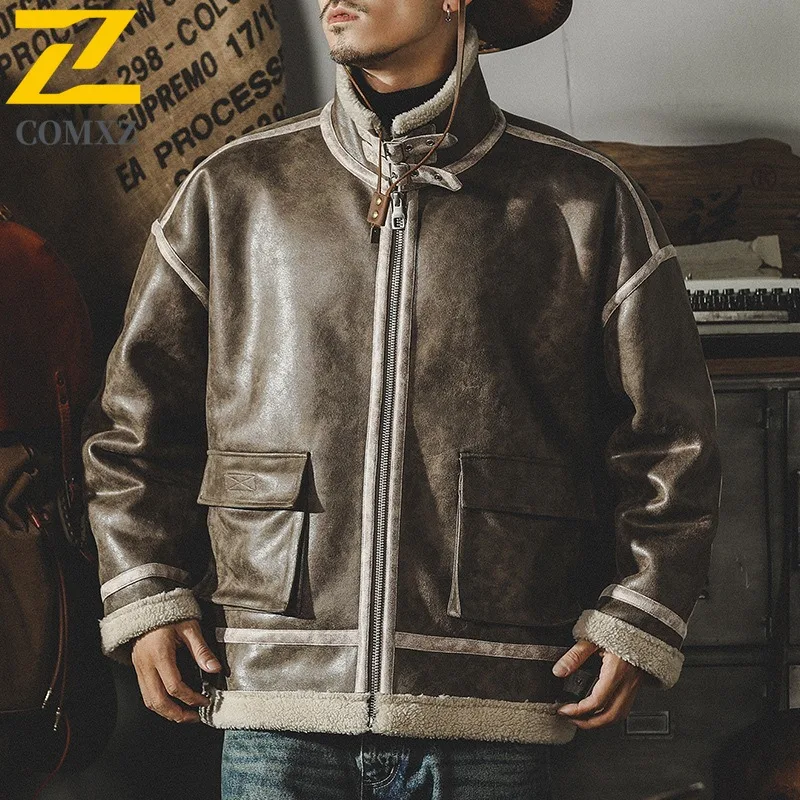 

COMXZ Мужская кожаная зимняя куртка, теплая водонепроницаемая американская ретро роскошная дорожная стеганая куртка, снежная классическая минималистичная стеганая куртка