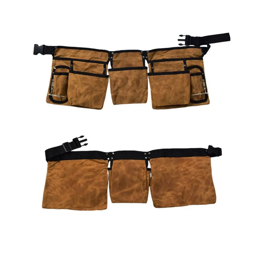 Retro Large Capacity Hardware Bag Waterproof Multi Pockets Tool Waist Bag Wear-resistant Waxed Canvas Tool Pouch Woodworker