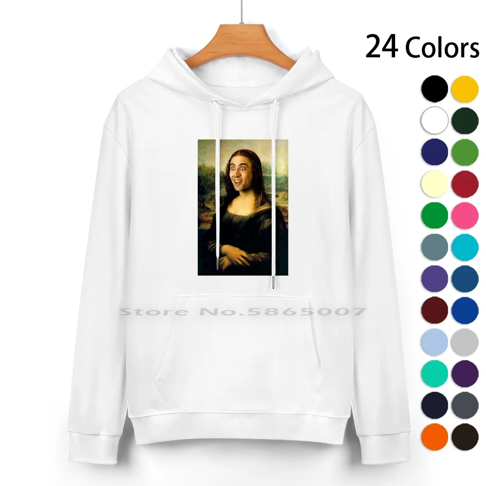 Mona Lisa ~ Nicolas Cage Pure Cotton Hoodie Sweater 24 Colors Nicolas Cage Watching You Mona Lisa Funny Geek  Joke Awesome