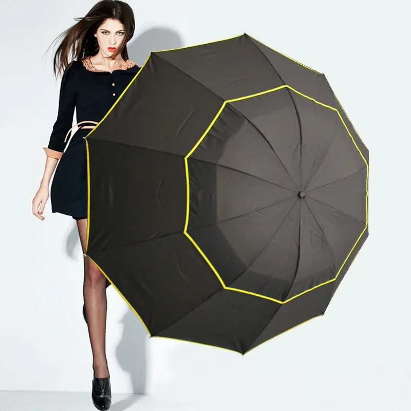 130cm Big Top Folding Umbrella Men Rain Women Double Strong Wind Resistant Large Paraguas Male Large Umbrella Outdoor Parapluie