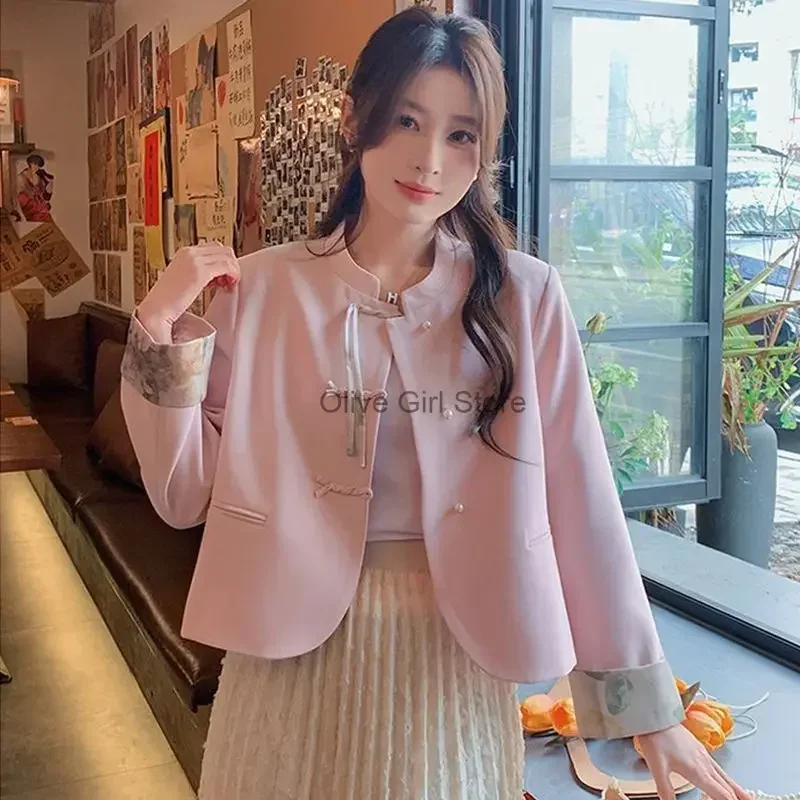 

Women's Coat Outerwear Chinese Traditional Spring Autumn Short Jacket Thin Buckle 2024 Versatile Outfit Winter Jackets Women