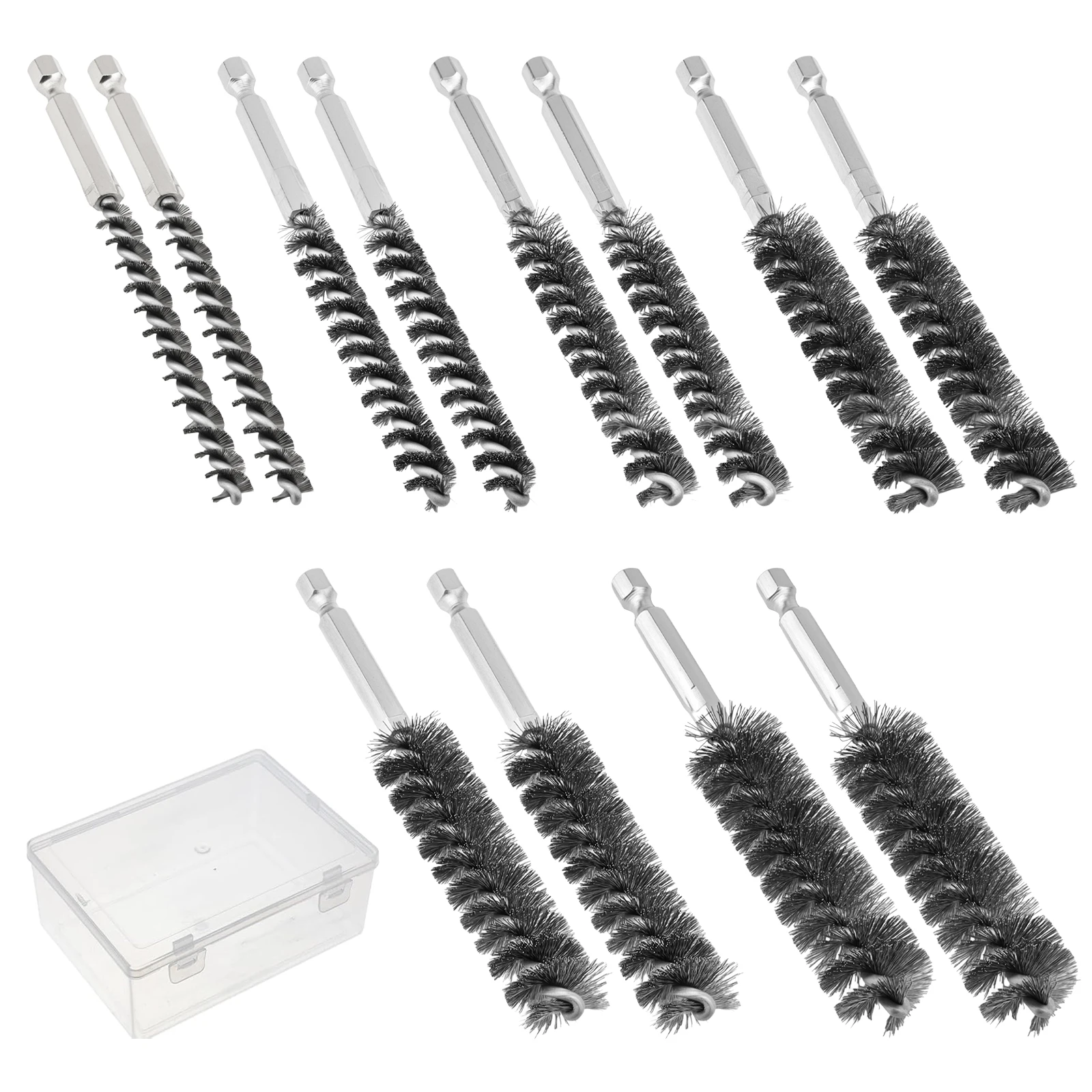 12 pcs 1/4 inch Hex Shank Pipe Brushes 304 Stainless Steel Wire Brush for Drill for Pipe/Household Cleaning