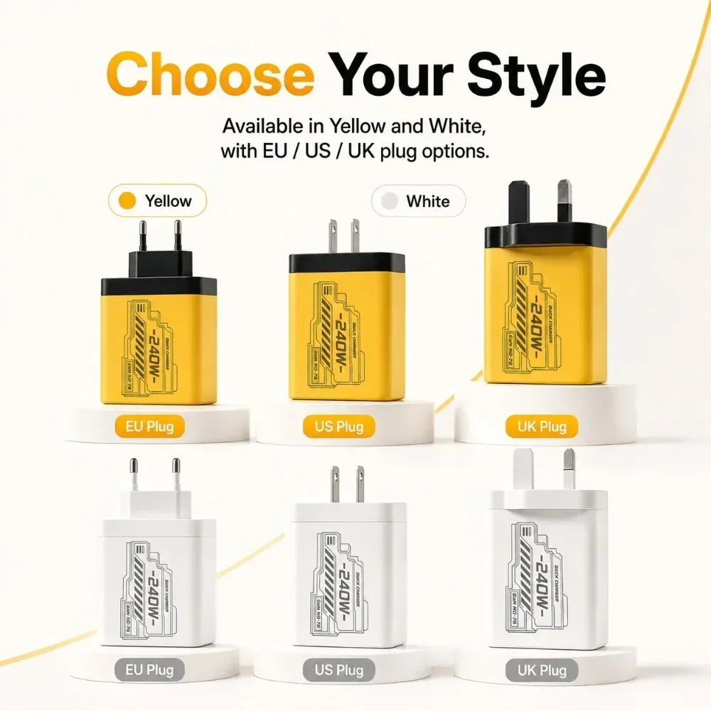 240W GaN Mechanical Multi‑Port Fast Charging USB Travel Adapter EU US Plug for Phone & Laptop Different Digital Gadgets