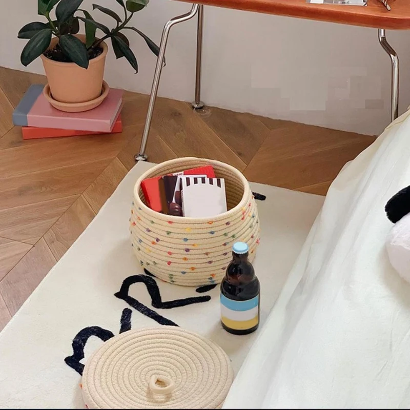 Small Rope Basket Small Decorative Toy Basket Small Round Woven Storage Basket With Lid For Organizing