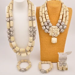 Fashion Natural White Coral Necklace for Couple Nigerian Wedding African Beads Jewelry Sets