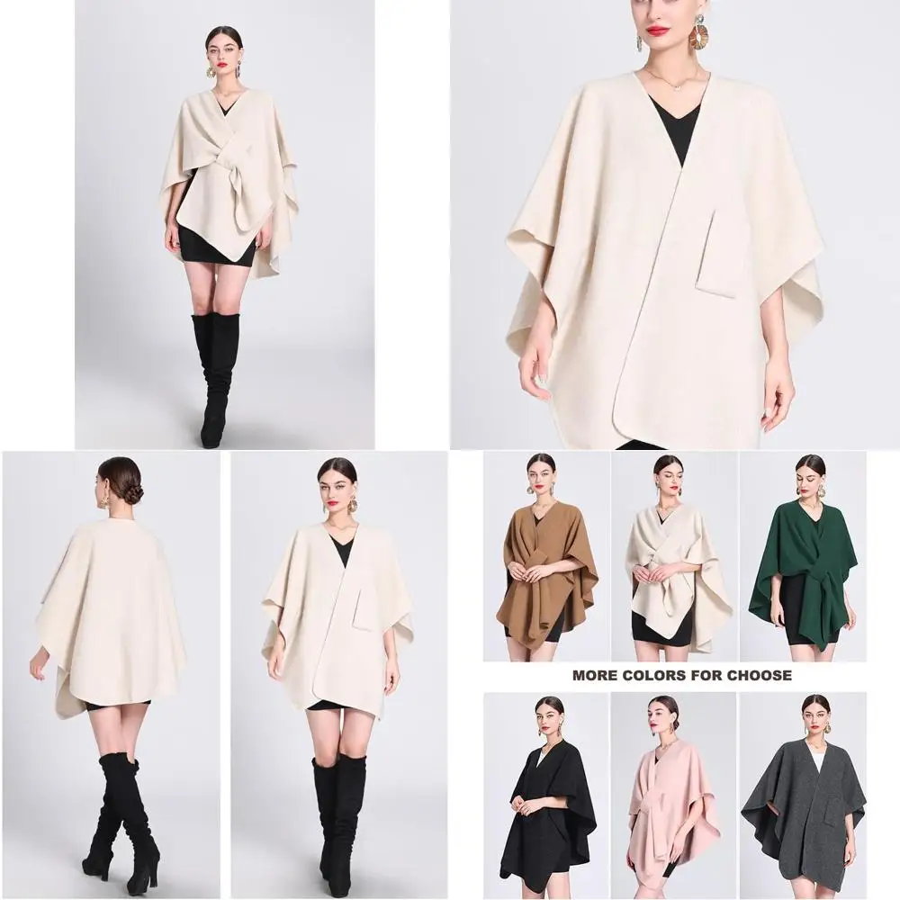 

Elegant Solid Color Poncho Shawls for Women, Plus Size Knit Wraps Ideal for Fall and Winter
