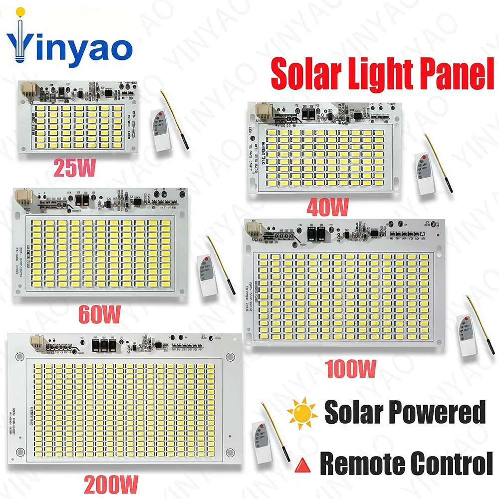 Lámpara de Proyección LED de 25W 40W 60W 100W 200W para Exteriores, Energía Solar, 5730, Alta Luminosidad, Fuente de Luz Integrada, Panel de Luz