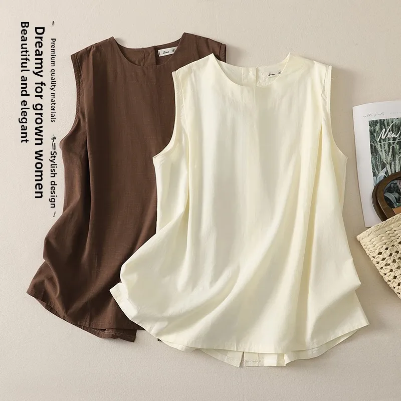 

Artistic Large Size Sleeveless Shirt Vest Top Age Reducing Slimming 3D Arm Covering Women's Summer Cotton Polyester Blend