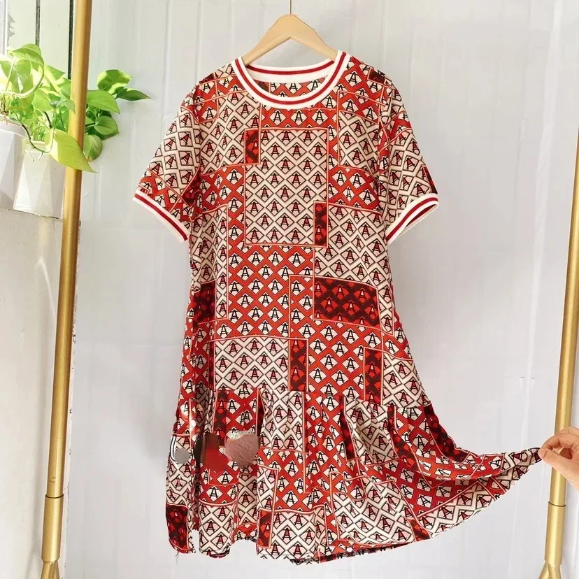 

European print dress women summer fashion short-sleeve dresses lady loose print dresses femlae short sleeve dress