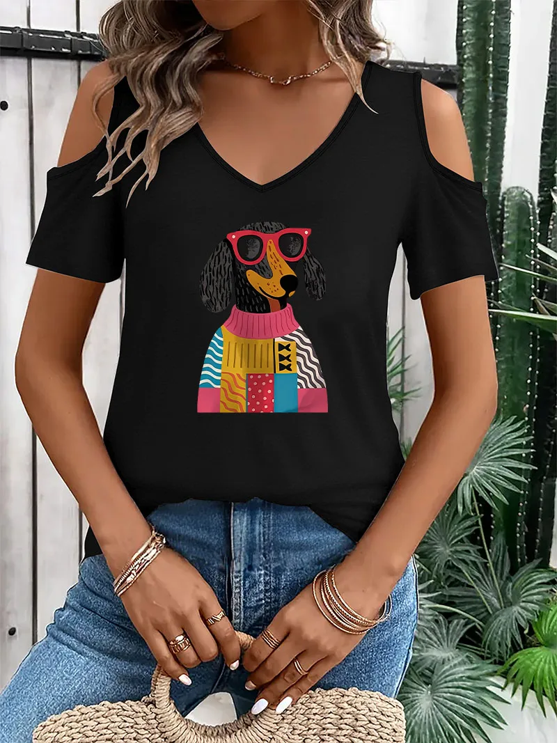 Hip Hop V-Neck Dachshund Dog P - Summer Clothing Drop 评论和价格