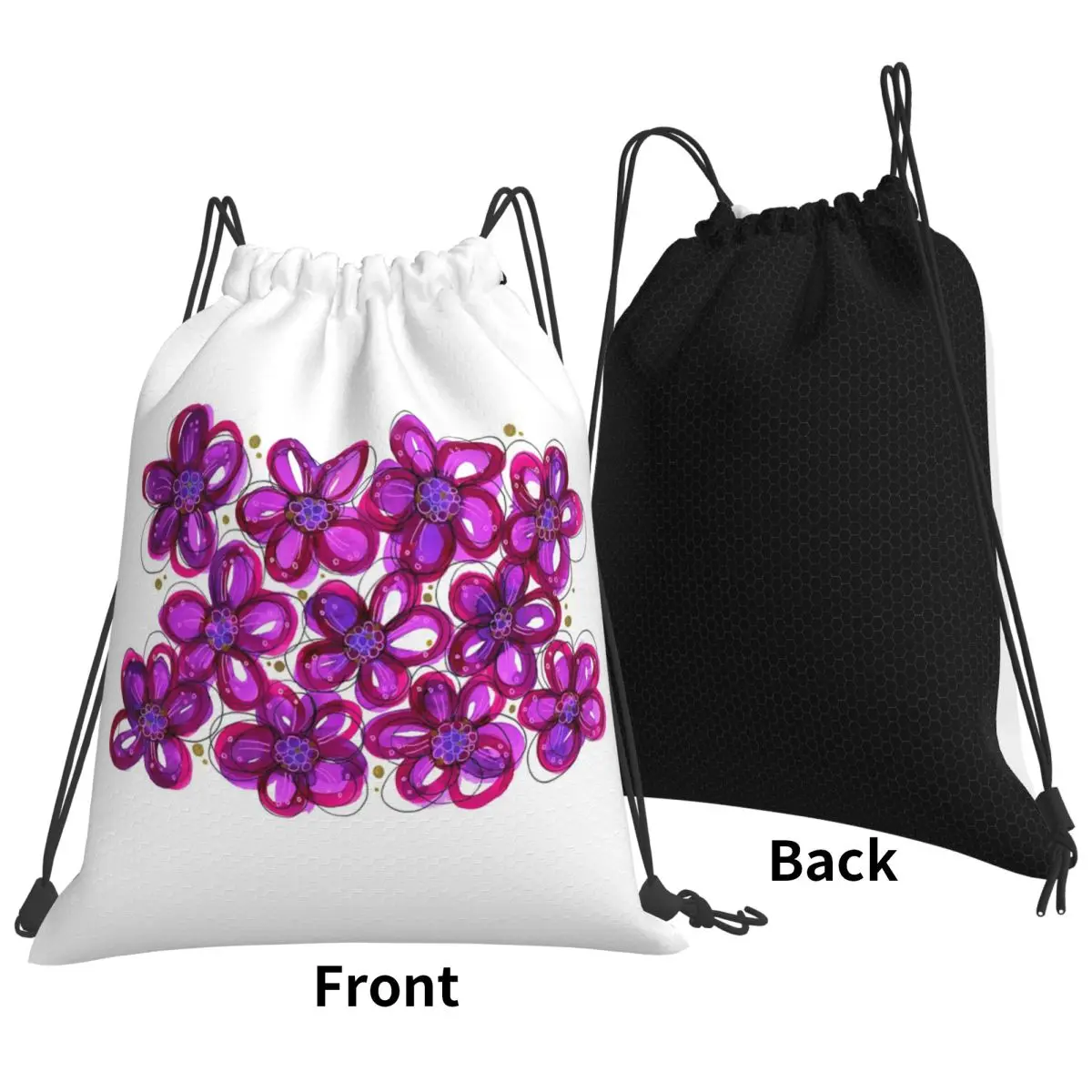 Summer Garden With Purple Flowers Backpacks Portable Drawstring Bags Storage Bag Book Bags for Travel Students