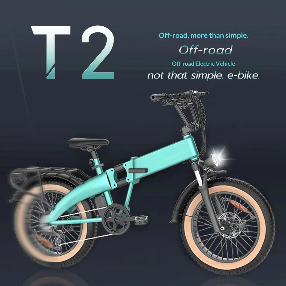 

T2 Electric Mountain Bike Rear Hub Motor Iron Frame Double Disc Brakes Folding Off-road 13AH Battery