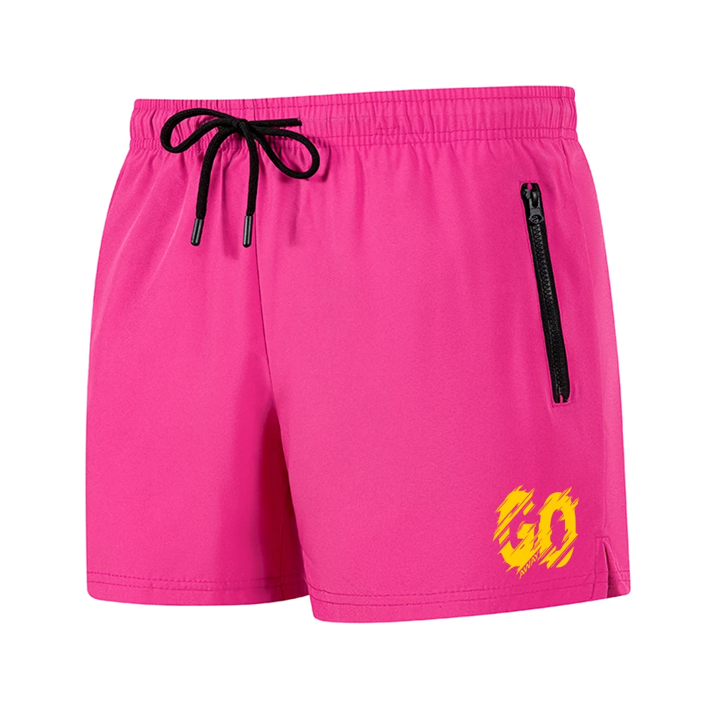 Men's Go Print Fitness Shorts Outdoor Fitness Training Drawstring Shorts With Zipper Pockets And Mesh Lining Casual Beach Shorts