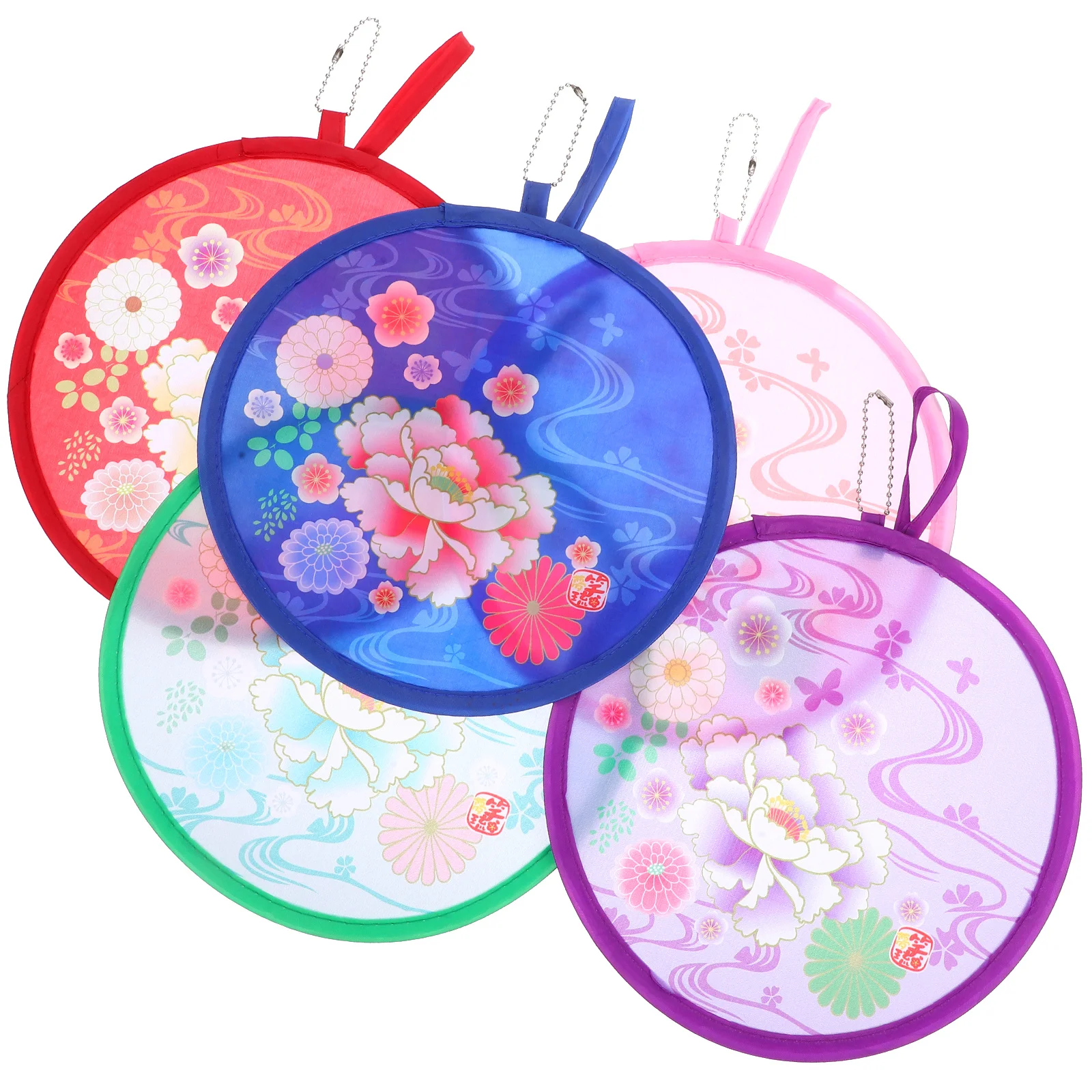 

5Pcs Foldable Fan Floral Round Hand Fans Lightweight Child Safe Portable Collapsible Fans Summer Outdoor Cooling