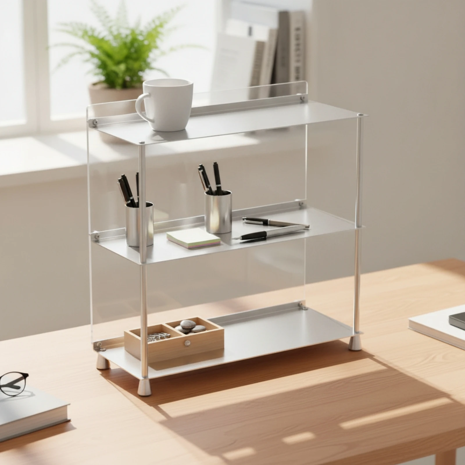 3-Tier Storage Rack Brushed Countertop Organizer with Acrylic Shelves 3 Tier Shelf Organizer Slim Perfume Display Stand Clear