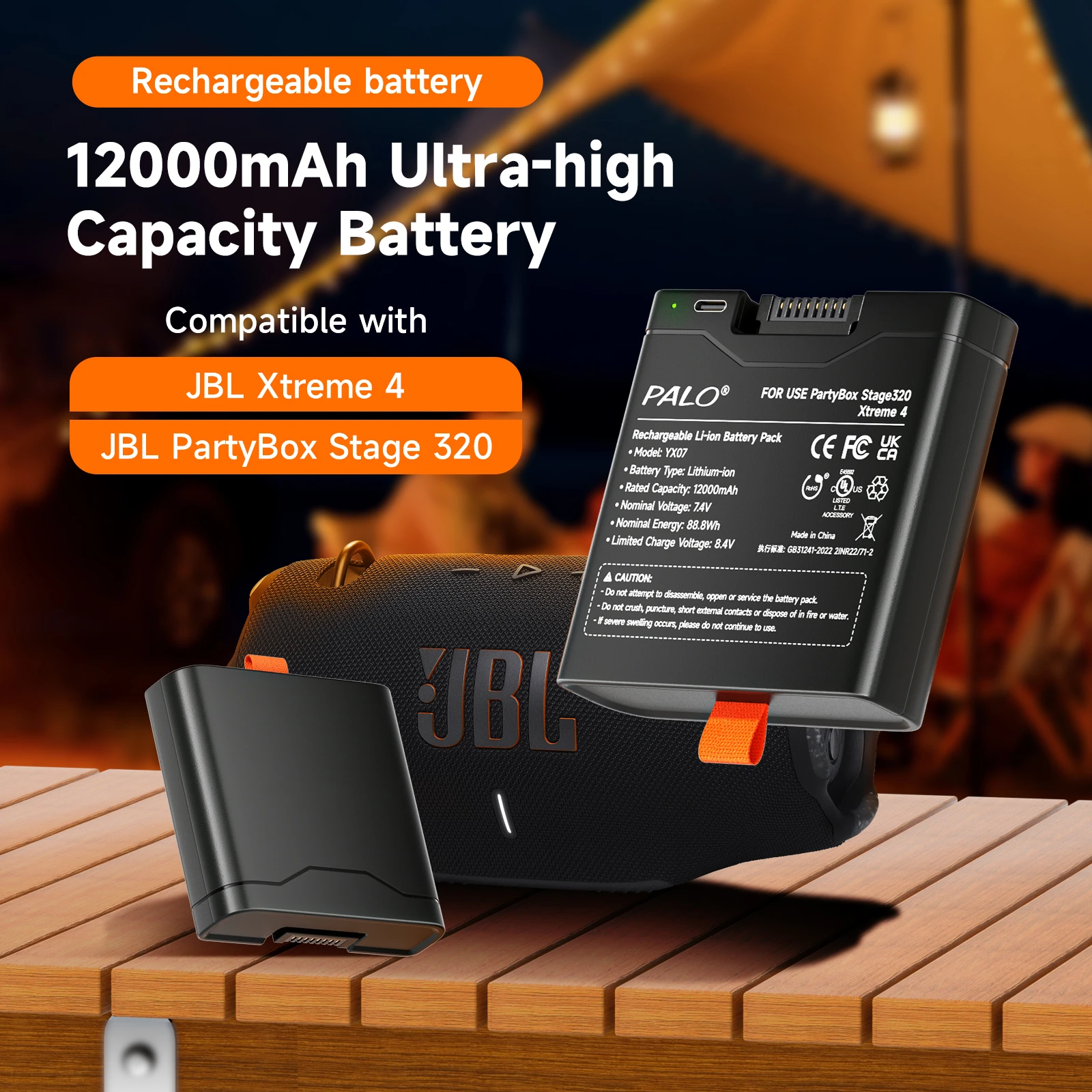PALO 12000mAh High capacity For JBL Xtreme 4 Battery JBL PartyBox Stage 320 Spare Battery with TYPE-C input For Portable Speaker