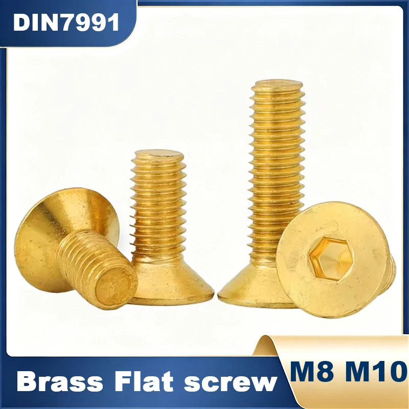 Pure Brass Flat Hexagon Socket Countersunk Head Screws M8 M10 Hex Socket Machine Screw DIN7991 Allen Bolt Corrosion Resistant