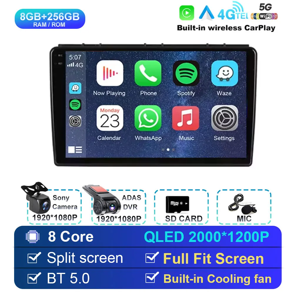 9 inch autoradio Android 15 draadloze Carplay voor Saab 3 2007-2011 multimediaspeler video stereo GPS navigatiescherm 4G WIFI