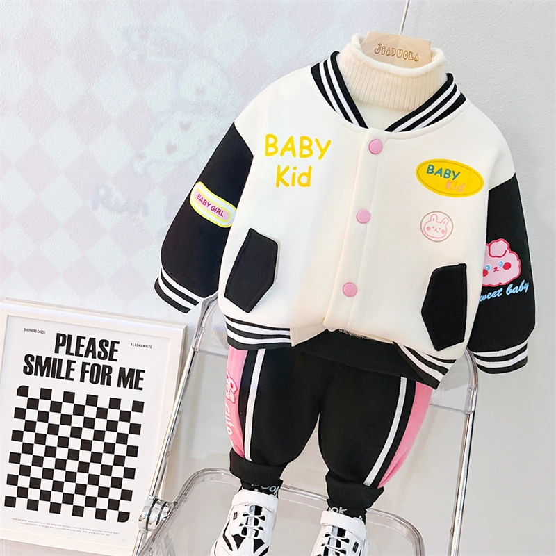 

Baby Girls Plush Coats Pants 2 Pieces Suit 2022 Winter Kids Clothing Sets Sportswear Outdoor Children Outfits Infant Clothes