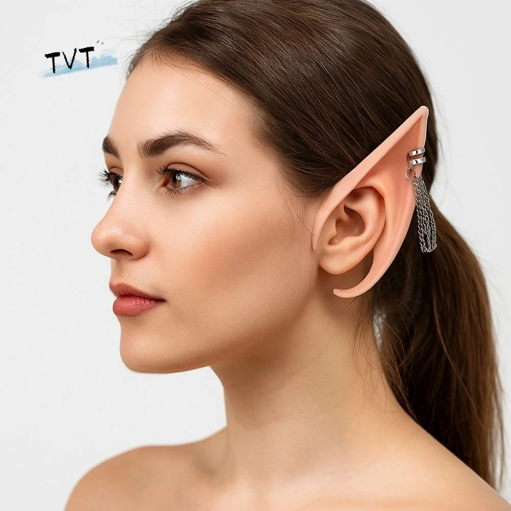 

1pair Cute Latex Elf Ears Cross Non-pierced False Ears Women Earrings with Earring Ear Cuff Jewelry Photography Props