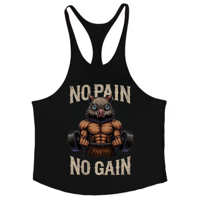 Sommer Herren Tank Top 100 % Baumwolle Weste Japanischer Anime Demon Slayer Schnelltrocknendes ärmelloses Unterhemd Fitness Muskelaufbau Shirt