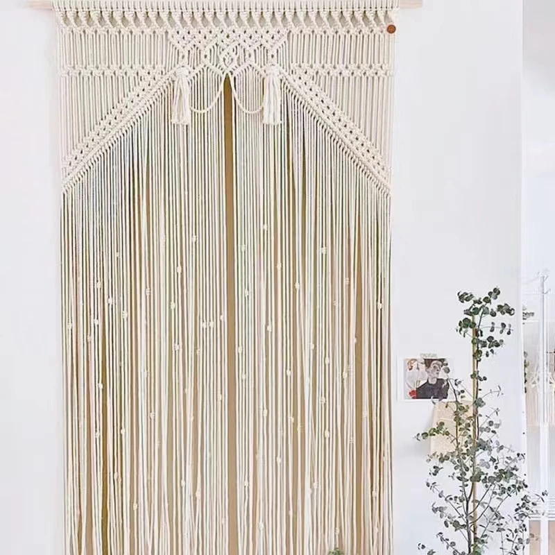 Handmade Woven Cotton Rope Curtain Wedding Home Decor Macrame Tapestry Living Room Background Wall Hanging Ornament Door Curtain